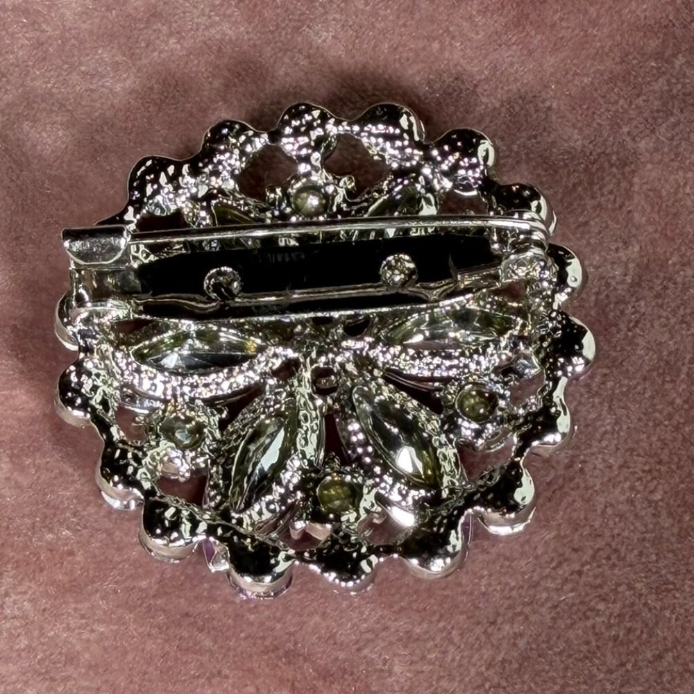 Purple & Silver Rhinestone Flower Brooch Pin - Picture 4 of 7